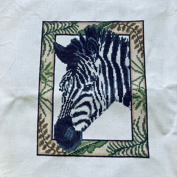 Zebra Safari Completed Cross Stitch Embroidery Pegasus #407-D 7.25x9.25" - Picture 1 of 3